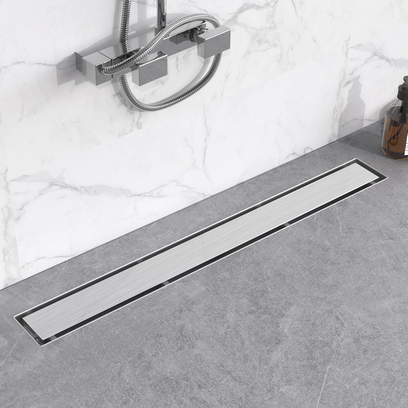 YEFU Shower Drain Nickel for Bathroom: 36 Inch Stainless Steel Linear Shower Drain â€“ 2-in-1 Shower Floor Drain with Tile Insert Grate â€“ Rectangle Linear Drain with Adjustable Feet & Hair Strainer - Image 2